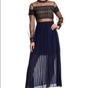 Endless Rose navy and black mesh lace dress with pleated skirt